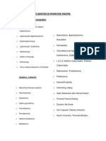 Types of Surgeries Assisted in Operation Theatre