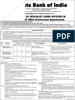 Recruitment of Specialist Cadre Officers in STATE BANK OF INDIA (Contractual Appointment)