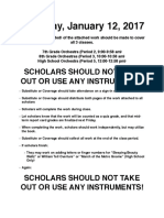 Thursday, January 12, 2017: Scholars Should Not Take Out or Use Any Instruments!