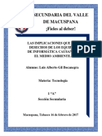 Las Implicaciones Que Los Desechos de Los Equipos de Informática Causan en El Medio Ambiente