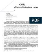 Carta Al Papa Francisco de Las Organizaciones Gremiales, Politicas y Sociales Que Conforman El Comando Nacional Unitario de Lucha - CNUL