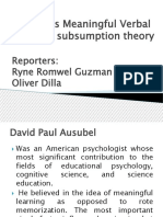 Ausubel's Meaningful Verbal Learning/ Subsumption Theory: Reporters: Ryne Romwel Guzman Oliver Dilla