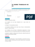 15 Exercícios Sobre Trabalho de Uma Força