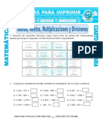 Ficha Sumas Restas Multiplicaciones y Divisiones para Cuarto de Primaria