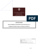 Questionário - para Submissão de Projeto de Investigação À Comissão de Ética para A Saúde Da Fcdef-Uc