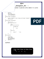 Assignment No. - 1: // Write A C++ Programme To Generate Prime Numbers in A Given Range