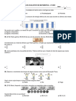 Trabalho Avaliativo de Matemática - 6º Ano