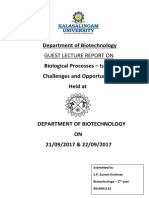 Department of Biotechnology Guest Lecture Report On: Biological Processes - Issues