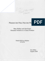 Pleasure Into Pain, Pain Into Pleasure: Mary Shelley and John Keats' Romantic Solution To A Classic Problem (Nov. 2001 Scanned)