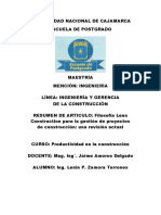 Filosofía Lean Construction para La Gestión de Proyectos