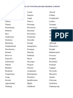 Aditional Words List For Spelling Bee Regional Contest