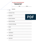 Preliminary Examination International Trade NAME: - Date: - Score