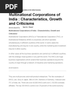 Role of Multinational Corporations in The Indian Economy