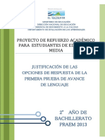 Justificación de Las Opciones de Respuesta de La Primera Prueba de Avance de Lenguaje - Segundo Año de Bachillerato (PRAEM 2013) PDF