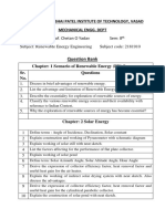 Question Bank: Name of Faculty: Prof. Chetan O Yadav Sem: 8 Subject: Renewable Energy Engineering Subject Code: 2181910