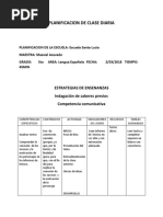 Planificacion de Clase Diaria de 5to Lengua Española