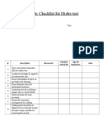 Hydro Test Checklist