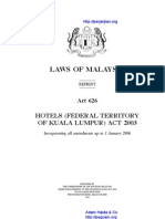 Act 626 Hotels Federal Territory of Kuala Lumpur Act 2003