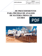 Manual de Procedimientos para Pruebas de Analisis de Materia Prima de Leches