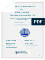 Summer Internship Project ON Retail Loans of The Bank of Rajasthan LTD