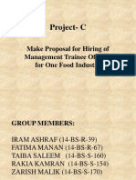 Project-C: Make Proposal For Hiring of Management Trainee Officers For One Food Industry