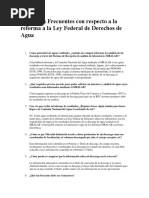 Preguntas Frecuentes Con Respecto A La Reforma A La Ley Federal de Derechos de Agua