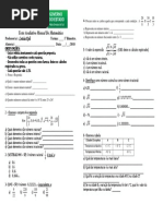 Teste Avaliativo Mensal de Matemática 8 Ano 1 Bimestre 2018