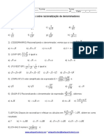 Exercícios - Racionalização de Denominadores