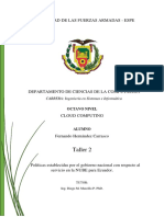 Políticas Establecidas Por El Gobierno Nacional Con Respecto Al Servicio en La NUBE para Ecuador.