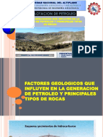 FACTORES Geologicas Que Influye en La Generacion de PETROLEO y Principales Tipos de Rocas