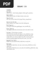 Urbano 116 Opening Menu