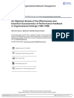 An Objective Review of The Effectiveness and Essential Characteristics of Performance Feedback in Organizational Settings 1985 1998