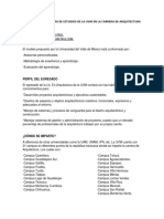 Analisis Del Programa de Estudios de La Uvm en La Carrera de Arquitectura