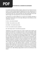 Acta de Reunión de La Comisión de Aniversario