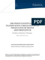 Procesos Cognitivos de Planificación y Redacción en La Producción de Textos Argumentativos