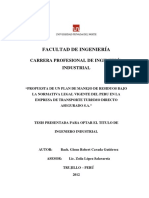 Propuesta de Un Plan de Manejo de Residuos Bajo La Normativa Legal Vigente Del Peru en La Empresa de Transporte Turismo Directo Asegurado S.A.