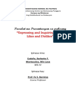 Pasulat Na Presentasyon Sa Paksang: "Expressing and Inquiring About Likes and Dislikes"