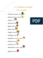 Frutas y Vegetales en Inglés