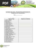 Homeroom Gen. Pta Meeting Attendance