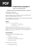 CS571 Programming Languages II: Notes On The Lambda Calculus (Abstracted From Stoy "Denotational Semantics", Chapter 5.)