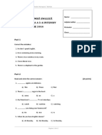 Romanian Test Admission For Intensive English Class (5th Grade)