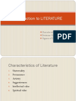 Introduction To LITERATURE: Characteristics Divisions/Genres Figures of Speech