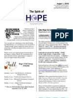 Aug 1 2010 Spirit of Hope Newsletter, Hope Evangelical Lutheran Church