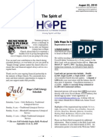 Aug 22 2010 Spirit of Hope Newsletter, Hope Evangelical Lutheran Church