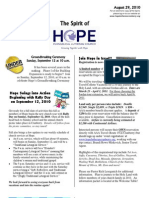 Aug 29 2010 Spirit of Hope Newsletter, Hope Evangelical Lutheran Church