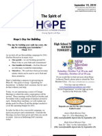 Sep 19 2010 Spirit of Hope Newsletter, Hope Evangelical Lutheran Church