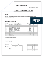 Experiment - 6: To Test Various Logic Gates and Construct Half Adder & Full Adder Circuits Using Them