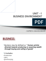 Unit - 1 Business Environment: - Supriya Maheshwari