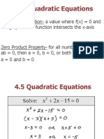 4.5 Quadratic Equations: Zero of The Function-A Value Where F (X) 0 and The Graph of The Function Intersects The X-Axis