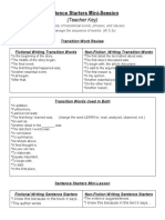 Sentence Starters Transition Word Mini-Lesson